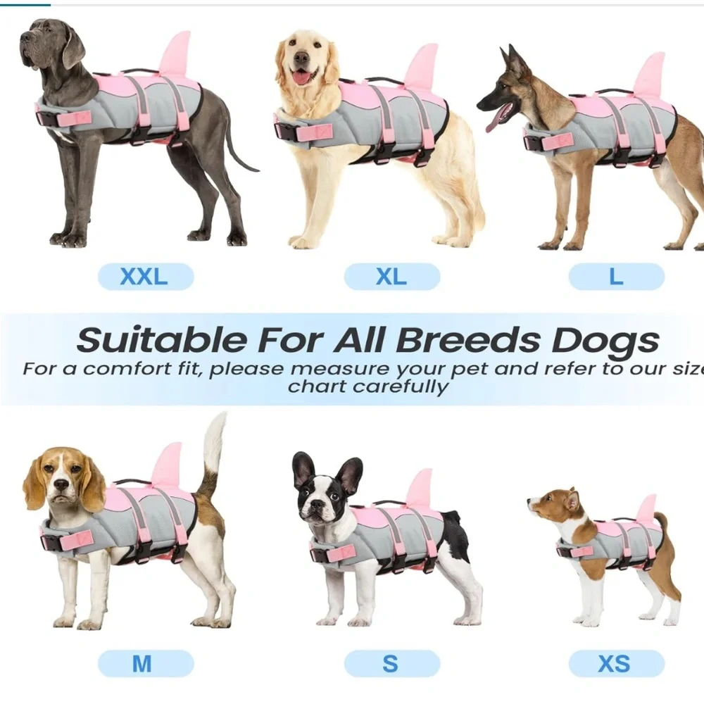 Dog Life Jacket Vest (Pink‎ & Gray Shark Fin) w/Rescue Handle NWOT